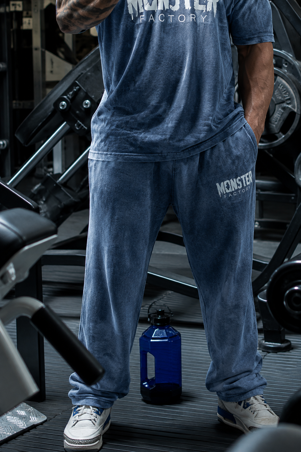 Blue stone wash joggers