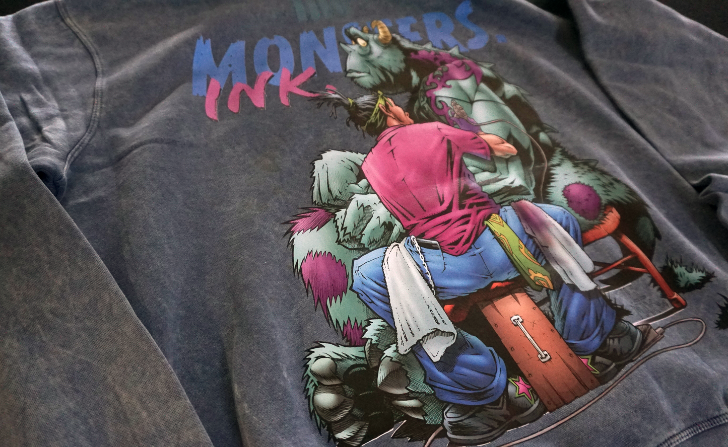Monsters ink acid wash hoodie