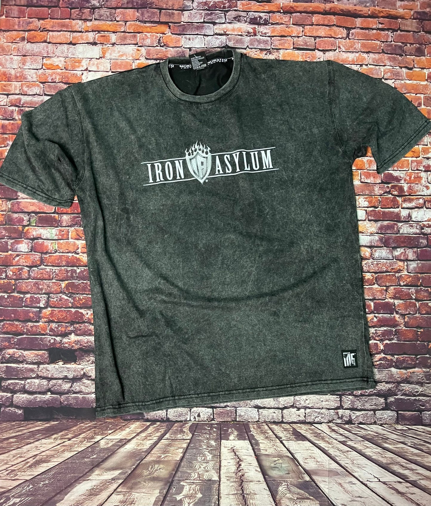 Iron Asylum black acid wash oversized T shirt
