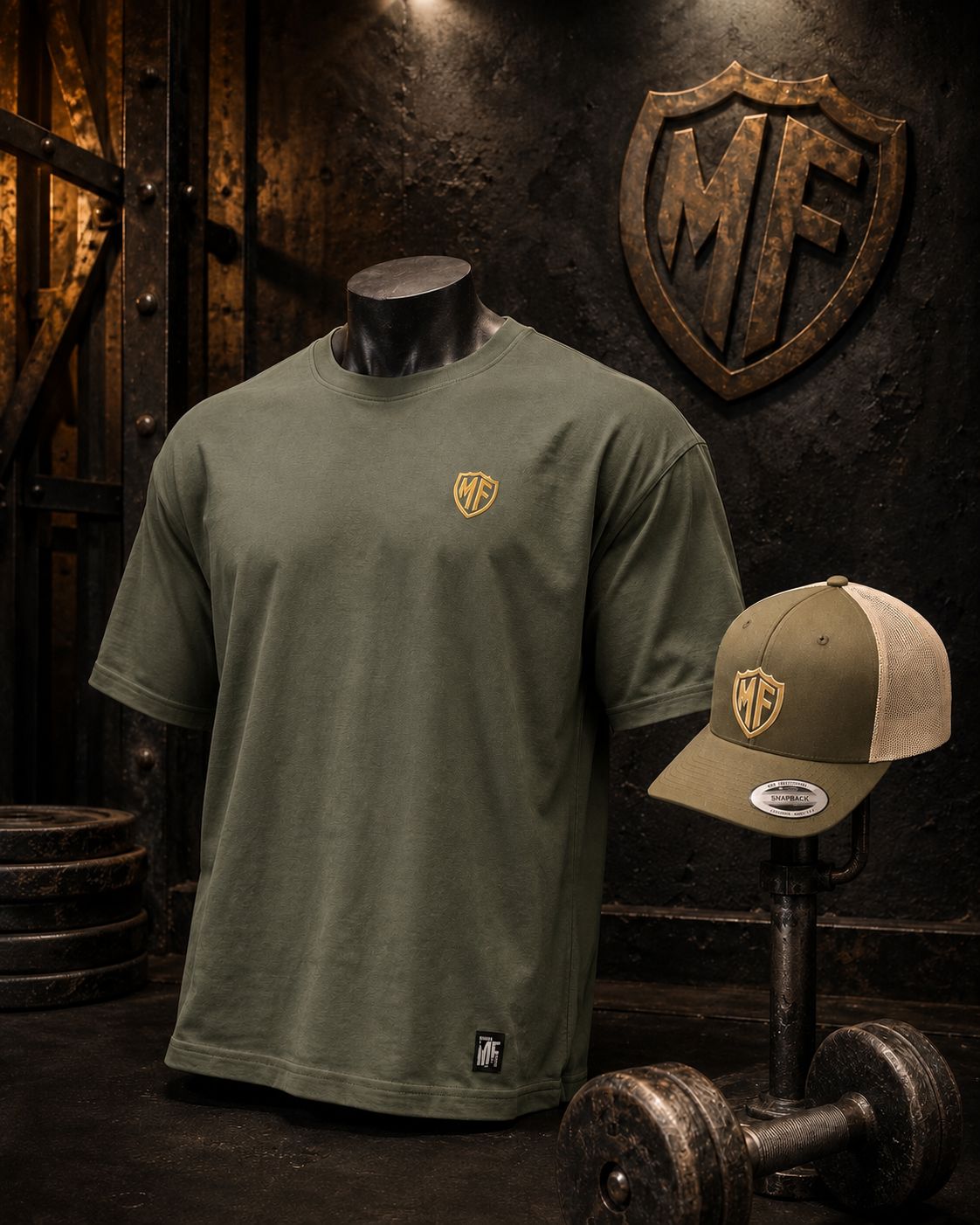 Monster Factory badge tee | Military green | Oversized
