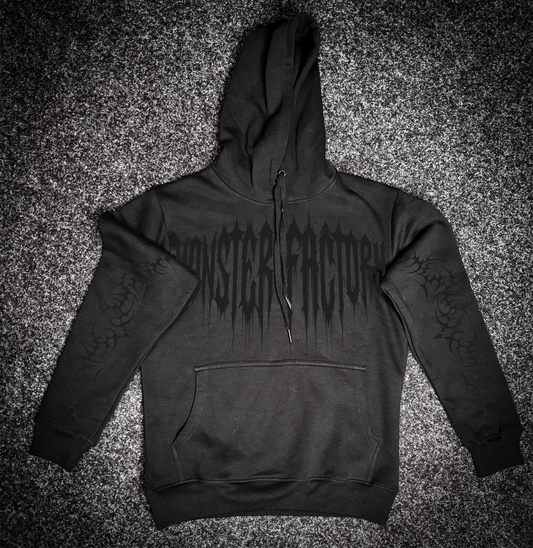 Black on black print gothic hoodie