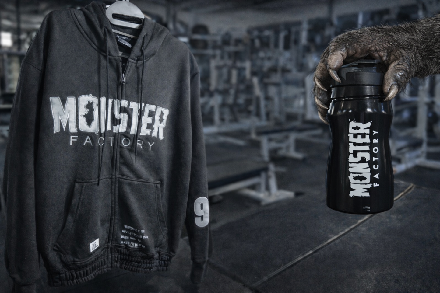 Monster Factory Gym Zip hoodie (free water bottle)